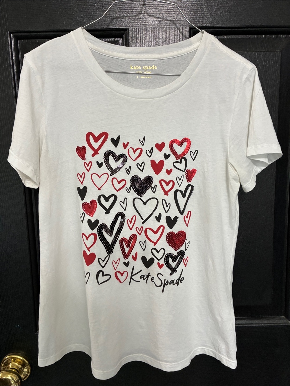 kate spade White Tee with Red & Black Heart Motif
